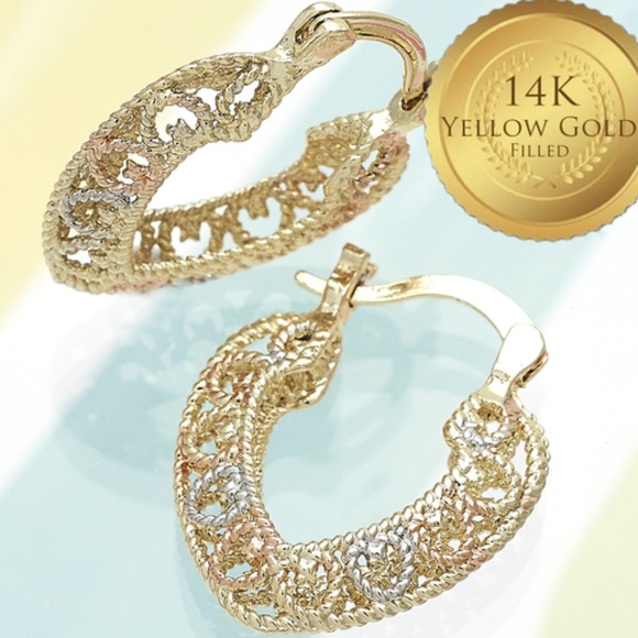 FINE JEWELRY Jewelry - 14K Yellow Gold Tri Tone Heart Filigree Earrings